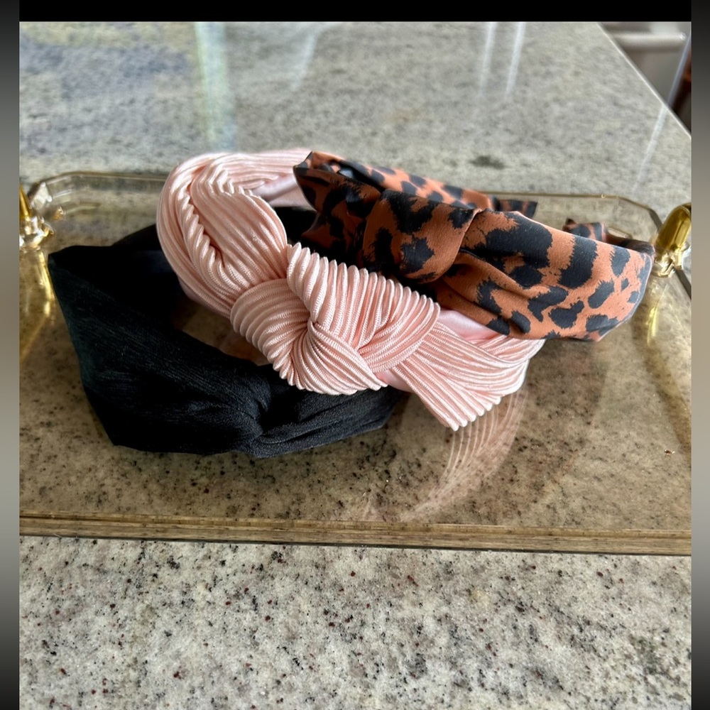 Headband Lot, Knotted Top, Light Pink, Cheetah Print, Black